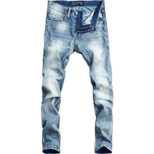 2021 New Fashion Men Jeans Light Blue Spring Summer Classical Denim Pants Simple Jeans Men Vintage Designer Jeans Homme