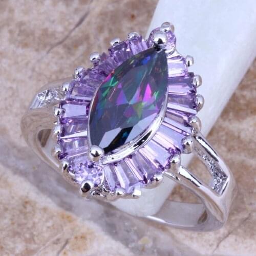 Exclusive Rainbow Cubic Zirconia Silver Plated Ring Size 6 / 7 / 9 E767