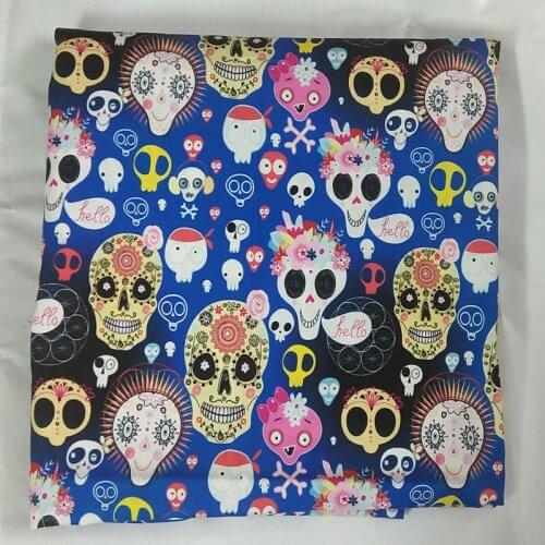 50x105cm Blue Various Flower Skull Printed Cotton Fabric Skull Fabric Patchwork Cloth Dress Home Decoration