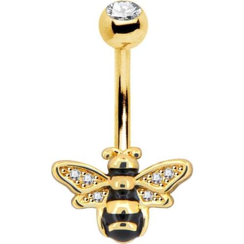 Body Punk Bee Belly Button Ring 14g Navel Ring Qute Belly Ring Body Piercing Jewelry for Women and Men
