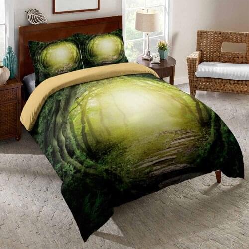 Forest Springtime Freshness Theme Bedding Set Woodland Design Duvet Cover for Kids Boys Girls Sunrise Comforter Cover