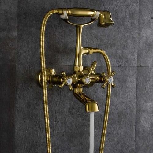Copper ou enter wall type shower bath crock bibcock handheld shower bibcock of cold hot mix water valve with a suit