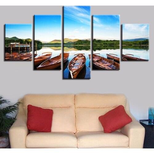 Modular Canvas HD Prints Posters Home Decor Wall Art Pictures 5 Pieces Many boats in the marshland Paintings No Frame