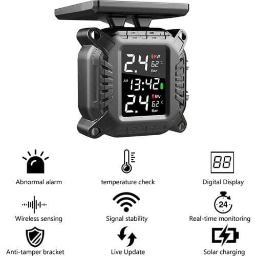 Moto TPMS Motorcycle for Motor Bike Motorbike Scooter Tire Pressure Monitoring System 2 Wheels Tyre Sensor Solar TMPS