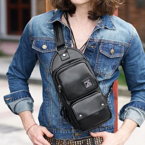 New Brand Men Chest Pack Single Shoulder Strap Back Sling Bags PU Leather Travel Men Crossbody Bags Fashion Chest Bag