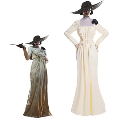 Lady Alcina Dimitrescu Cosplay Costume Outfits Yellow Comfort Soft Dress Evil Village Cosplay Halloween Carnival Suit
