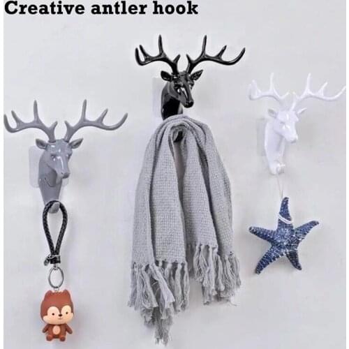 Antler Hook Plastic Door Hanger Self Adhesive Wall Hanger Hat Racks Key Hanger Wall Organizer Home Decor Key Holder