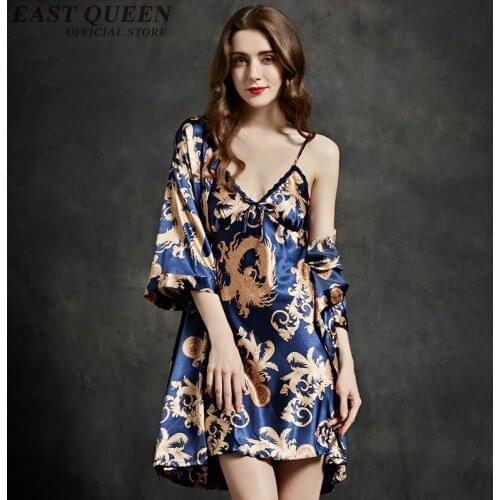 Sexy ladies nightwear silky sleepwear female nightgowns women nightwear vintage floral print nightdress two piece set NN0671 YQ