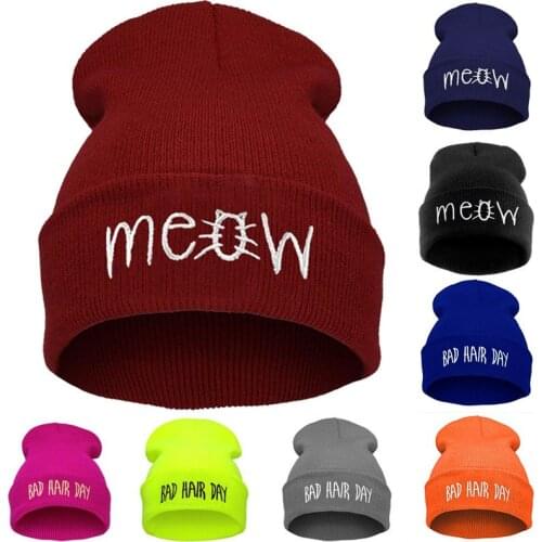 New Embroidery Meow Winter Hat Men Caps Womens Beanies Warm Hip Hop Bonnet Wool Blends Knitted Hat Female Skullies Beanies