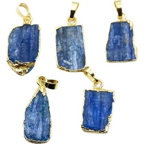 Natural blue Tourmaline pendants Gold-Plated Crystal Quartz Pendant Fashion Freeform charm for necklace jewelry making