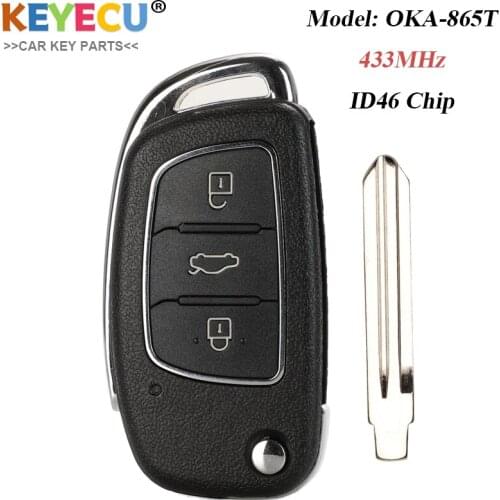 Keyecu for Hyundai Elantra 2014 2015 2016 Flip Remote Control Car Key Fob 3 Buttons 433MHz ID46, Model : OKA-865T