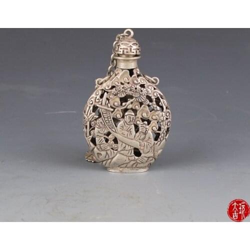 Antique silver ornaments silver pendant small hollowed-out snuff bottle bag retro arts and crafts