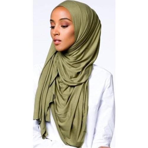 Fashion Plain Cotton Jersey Hijabs Elastic Scarf Shawl Solid Color Long Scarves Women Muslim Headband Turban Pashmina 170*60cm