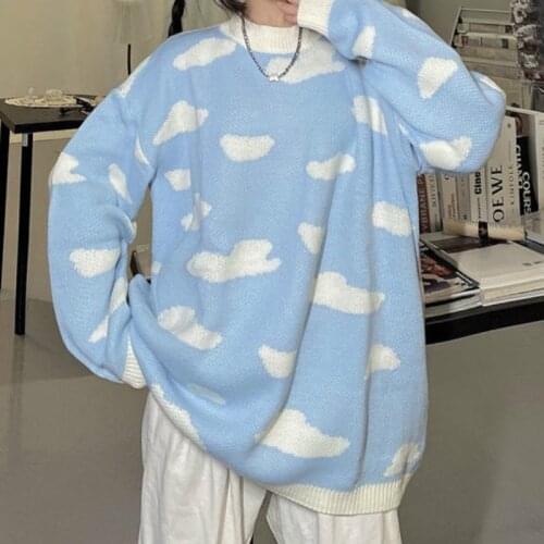 Deeptown Autumn Winter Kawaii Sweater Fashion Korean Clouds Print Casual Women Sweater Women Loose Long Sleeve Pullover Women