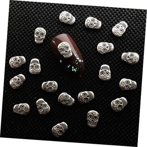 10 Pcs Retro Skull Nail Art Accessories Decorations Metal 3d Charms Nailart Supplies Punk Rocking for Halloween Manicure DIY