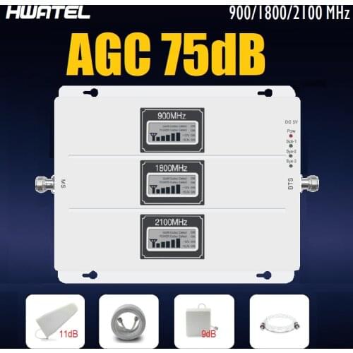 75db 78dB AGC auto gain control high gain Cellular Amplifier mobile Signal booster 3 band repeater gsm 2g 3g 4g 900 1800 2100