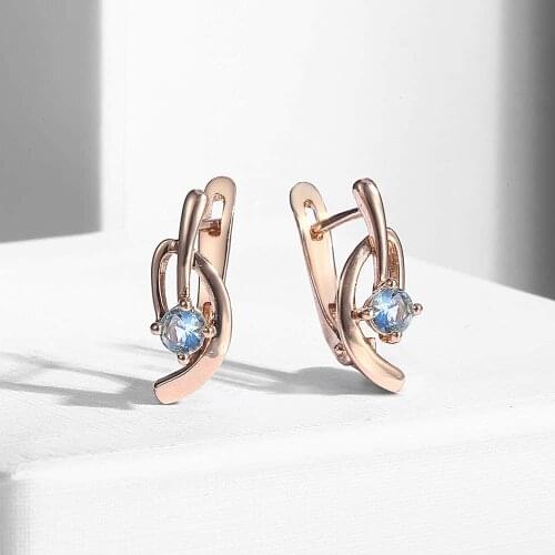Round Blue CZ Girls Womens Stud Earrings 585 Rose Gold Filled Snap Closure Fashion Jewelry GE144