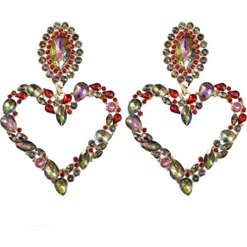 Romantic Crystal Big Heart Drop Earrings for Women Bridal Cute pendientes Wedding Banquet Party Jewelry Valentines Day Gift