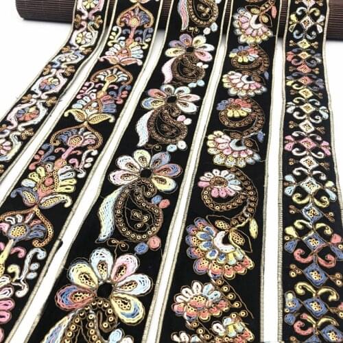 1 Yards National Jacquard Ribbon Embroidery Sequins Webbing Trim DIY Clothes Bag Accessories Decorative