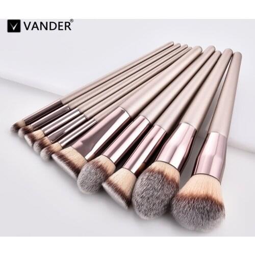 10Pcs/Set Champagne Handle Face Foundation Contour Blush Makeup Brushes Eyeshadow Brush Beauty Cosmetic Tools Kit maquiagem