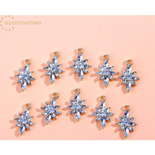 10Pcs/lot Delicate Crystal Flowers Charms Golden Plant pendant Women For Jewelry Finding Making Necklace DIY Handmade Supplies