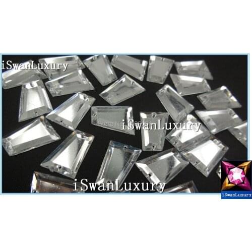 150pcs 16x20mm Acrylic Trapezoid Mirror Silver Crystals Accessories Stone Strass For Sewing Diamante Rhinestones Sew-on Flatback