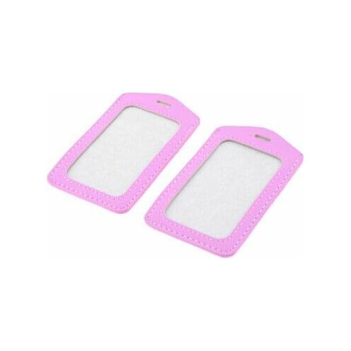 2 Pcs Pink Textured Faux Leather Vertical Office Work Card Holder