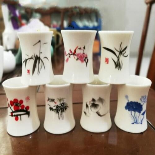 40ml 2pcs set Slim Waist Ceramic Shot Glass Plum Qing Lotus Stemless Sake Cup Home Bar Restaurant Rice Wine Set Plant Cup Set