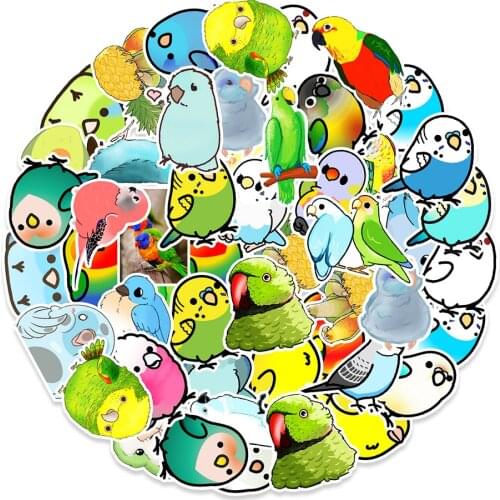 50pcs/lot green cute cartoon bird parrot multi-color mobile phone decoration stickers waterproof and repeatable stickers