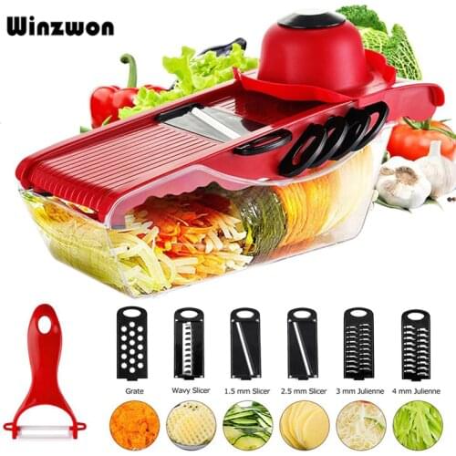 6in1 Mandoline Slicer Spiral Vegetable Cutter Potato Julienne Peeler Garlic Press With Stainless Steel Blade Kitchen Accessories