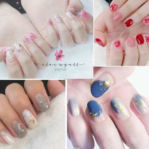 7 sets/pack ! beautiful gilding nail stickers Ins fashion cute pattern false nails lady pure color nail oil film 14pcs/set