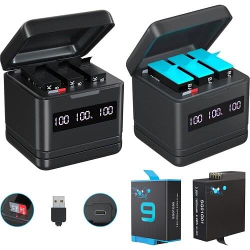 For GoPro 9 Battery 2000mAh Replacement Batteries and 3-Channel USB Quick Charger,Suitable for GoPro Hero 9 black sports camera