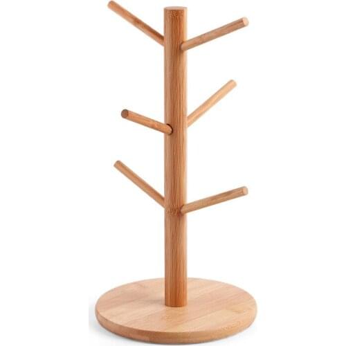 Bamboo Mug Rack Tree, Organic Bamboo Mug Holder, Mug Hook,Mug Stand,Cup Dryer with 6 Hooks Decorate Storage Rack Cup Hanger