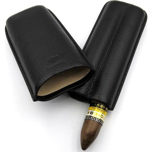 COHIBA Elegant Genuine Leather Black 2 Tubes Cigar Case Travel Holder Case Cigar Holder Cases With Gift Box Cigars Supplies