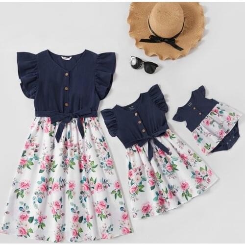 Family Matching Look Baby Girl Mommy Same Clothes Bow Floral Sleeveless Long Dress for Women Kids Children Summer Party Dresses