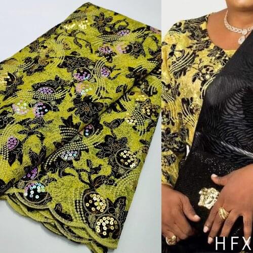 HFX French Sequins African Tulle Mesh Lace Fabrics 2021 High Quality Nigerian Net Lace Fabric For Women Party Wedding 5Y F5423