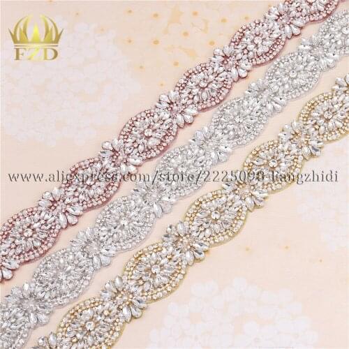 FZD 1 Yard Flatback Crystal Bridal Applique with Rhinestones Sewing On Clear Rhinestone Decoration Wedding Accessories