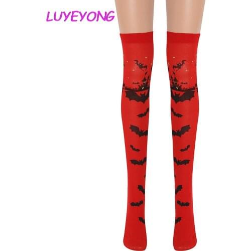 Hipster Thin Lady Contrast Color Slim Halloween Goth Street Long Socks Red Gothic Spider Crystle Women Stockings 2021