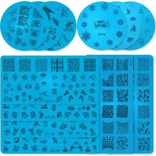 KADS Random Send 10pcs/20pcs/30pcs Nail Stamp Plates Round Rectangle Stamping Image Plate Print Nail Manicure Template Plate