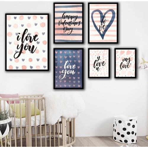 Cartoon letters romantic love you Nordic Style Wall Art Canvas Print Painting Modern Living Room Decor Picture