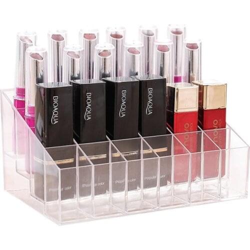 24 Grid Cosmetic Makeup Organizer Clear Plastic Lipstick Display Stand Nail Polishes Storage Rack косметичка чехол для кистей