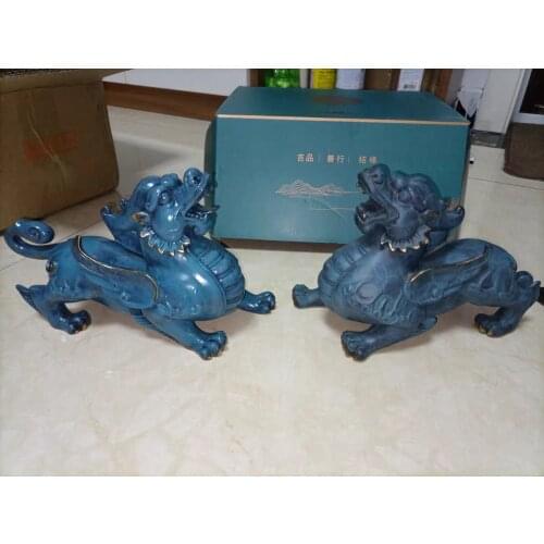 A PAIR Bring in wealth and treasure office home Money Drawing GOOD LUCK Talisman 2P Retro dragon PI XIU FENG SHUI Brass statue