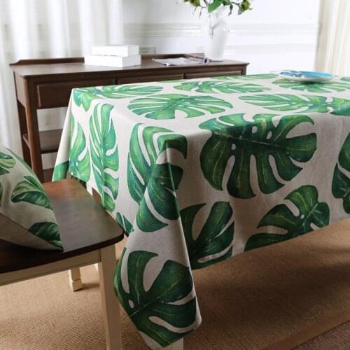 Green Plant Leaf Linen Table Cloth Tropical Plants Dining Tablecloth Coffee Restaurant Home Decorative Cloth Cover