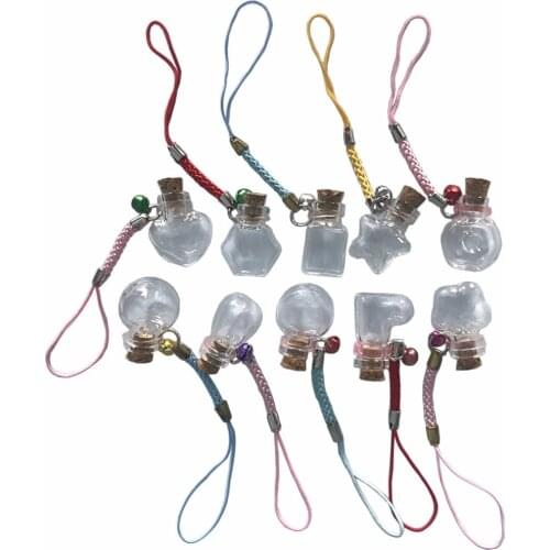 Mini Glass Bottles Pendants with Chain Small Wishing Bottles Glass Vial Arts Jars For Key Bracelets Gift Bottles Mixed 10 Shapes