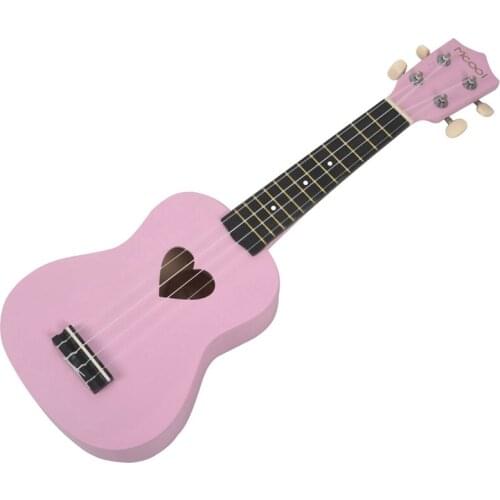 Mcool Soprano Ukulele Pink 21 Inch 4 Strings Ukelele Cheap Hawaii Mini Guitar Heart-Shaped Tone Hole Basswood Wood