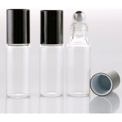 Refillable Thick 5ml Mini Roll On Clear Glass Bottle Essential Oil Vial With Steel Metal Roller Ball LX1034