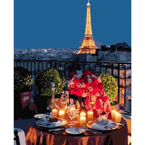 Moderne Diy Canvas Wall Picture Art Paint By Number 40X50cmZero Foundation New Painter Propylene Landscape Candlelight Dinner