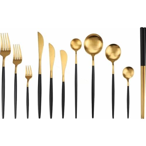 Matte Gold Tableware Set Stainless Steel Cutlery Set Black Gold Dinnerware Kitchen Dinner Set 1Pc Fork Spoon Knife Dropshipping