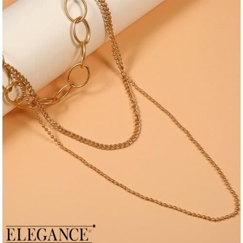 ELEGANCE11 2020 New Golden Punk Necklace Metal Circle Beaded Sweater Chain Exaggerated Accessories Fashion Adjustable Jewelry