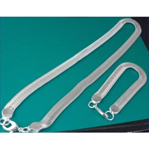 Wholesale Fashion Jewelry Set,5MM sideways chain 2 Piece set,N925 Sterling Silver color Necklace&Bracelet&Earrings T011